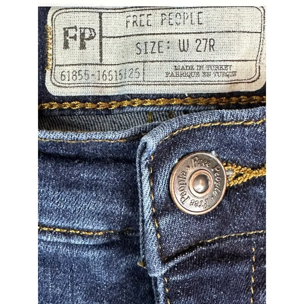 Free People 'Busted Skinny' Distressed Raw Hem Blue Hi Rise Skinny Jeans Size 27